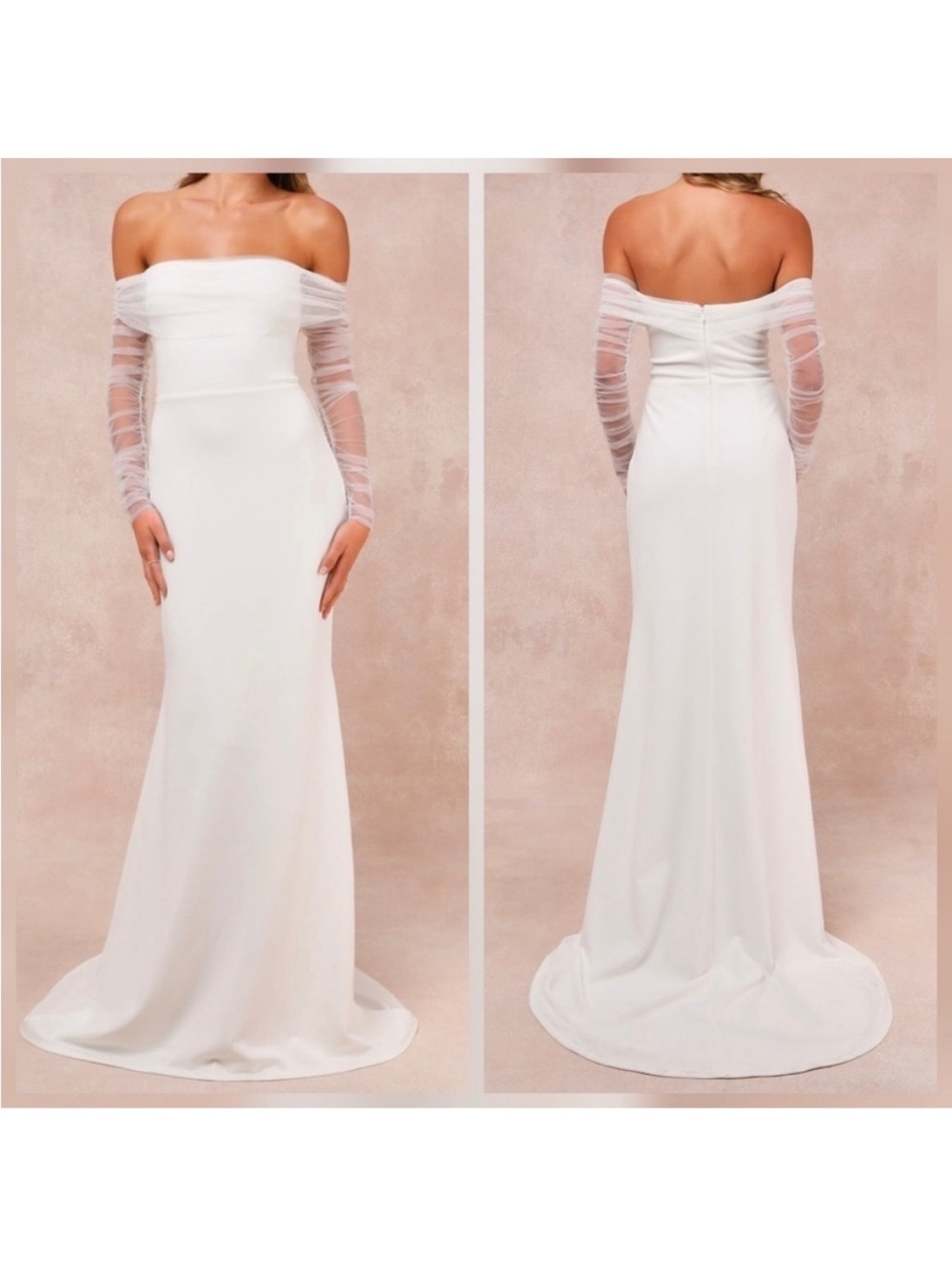 NWT - Lulus Women Beautifully Beloved White Mesh Off-The-Shoulder Maxi Dress